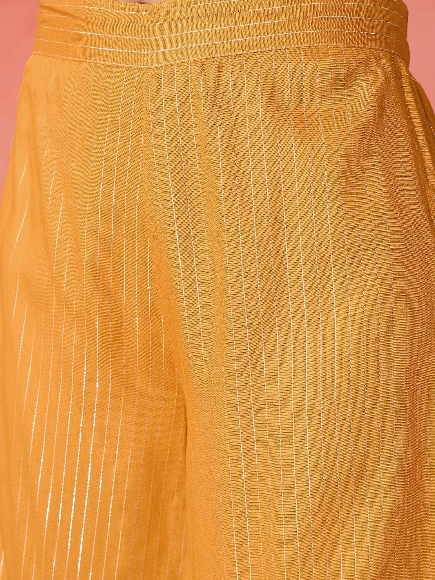 InWeave Mustard Lurex Flared V Neck Kurta Palazzo Set 