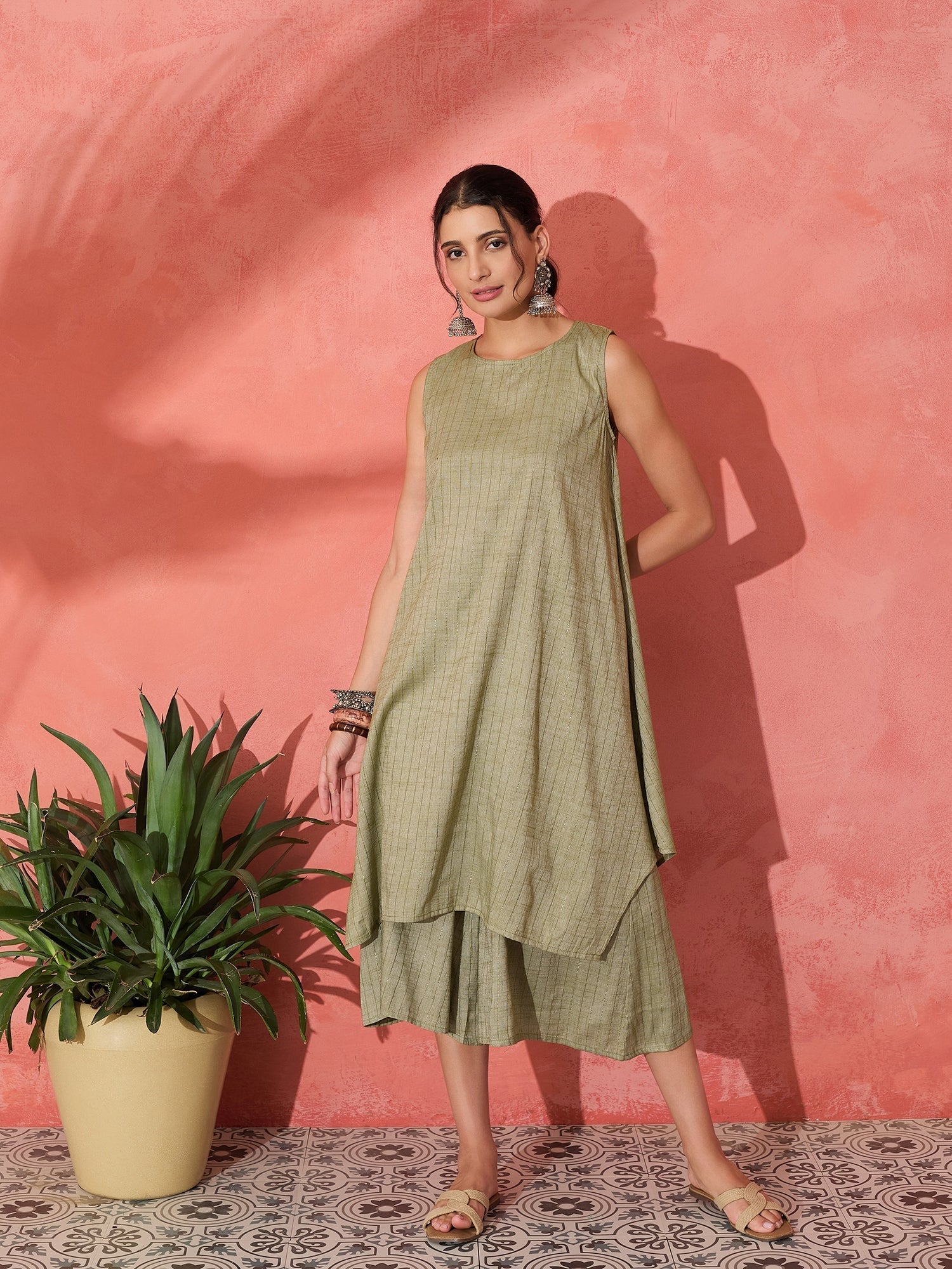 InWeave Olive Lurex Short Palazzo Kurta Set | Grab2Buy