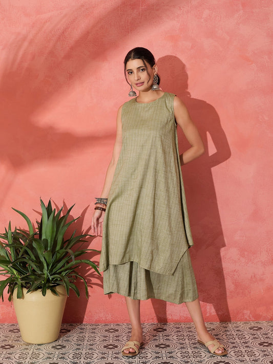 InWeave Olive Lurex Short Palazzo Kurta Set | Grab2Buy