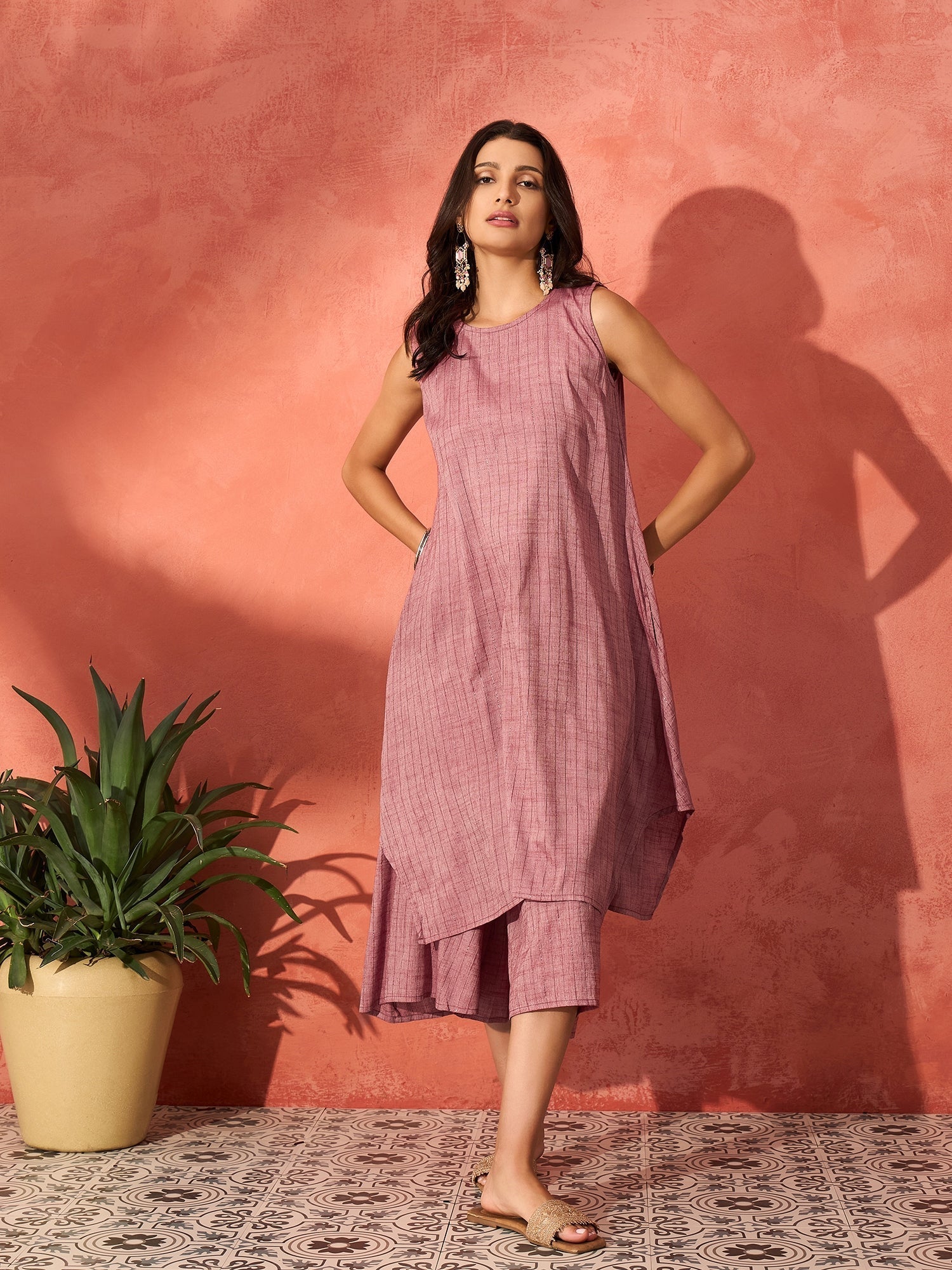 InWeave Wine Lurex Short Palazzo Kurta Set | Grab2Buy