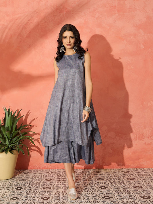 InWeave Blue Lurex Short Palazzo Kurta Set | Grab2Buy
