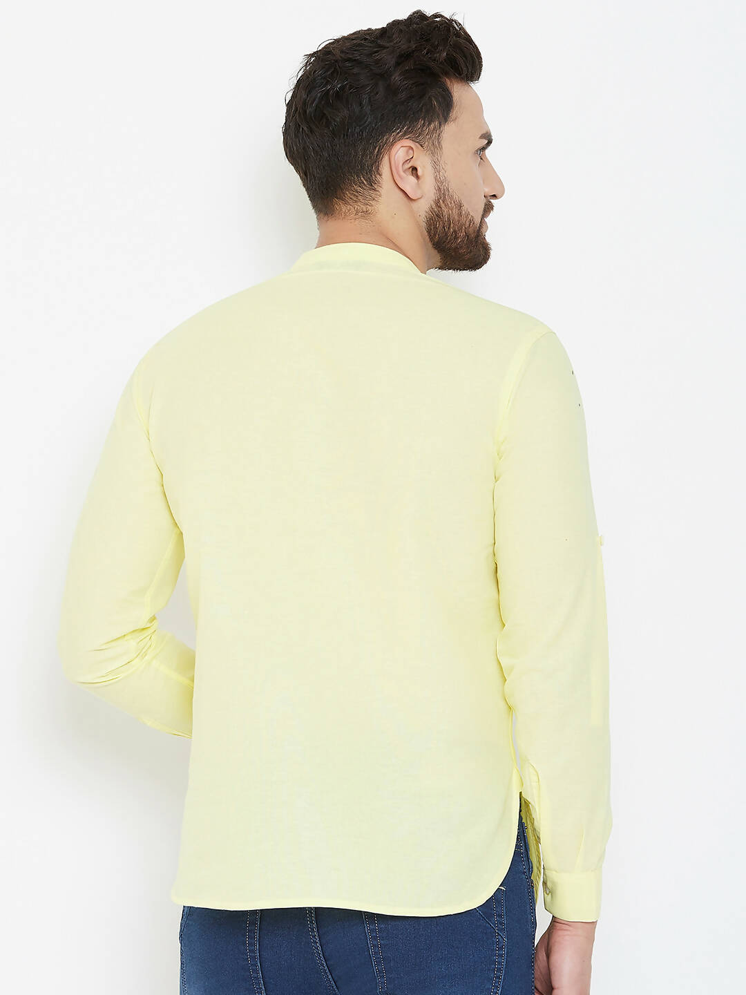 Even Apparels Yellow Color Band Collar Pure Cotton Men's Kurta 