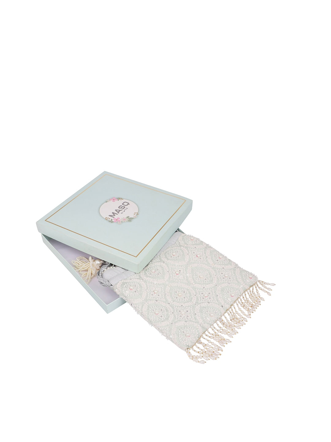 Masq Blue & Gold-Toned Embellished Embroidered Potli Clutch 