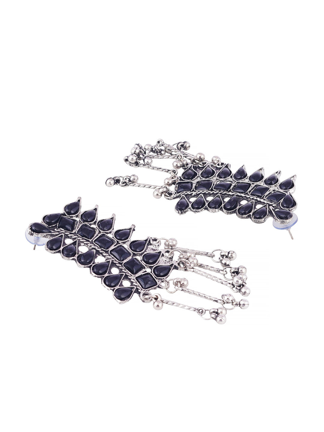 Cardinal Silver-Plated Black Stone Studded Jewellery Set - Grab2buy