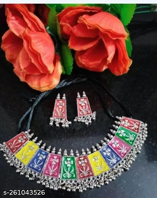 Tehzeeb Creations Women's Multi Colour Meenakari Oxidised Necklace Set Tehzeeb Creations