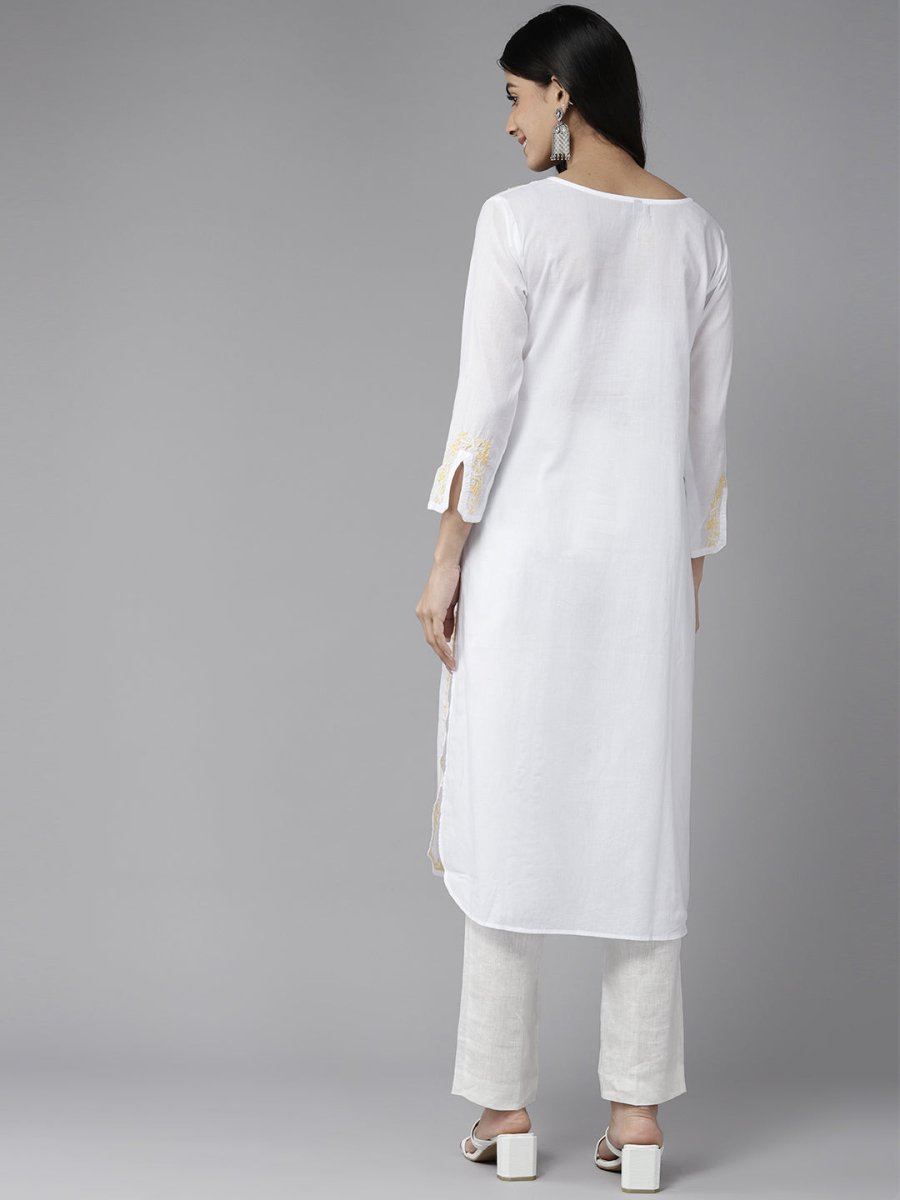 ADA Ethnic Motifs Chikankari Embroidered Cotton Kurta 