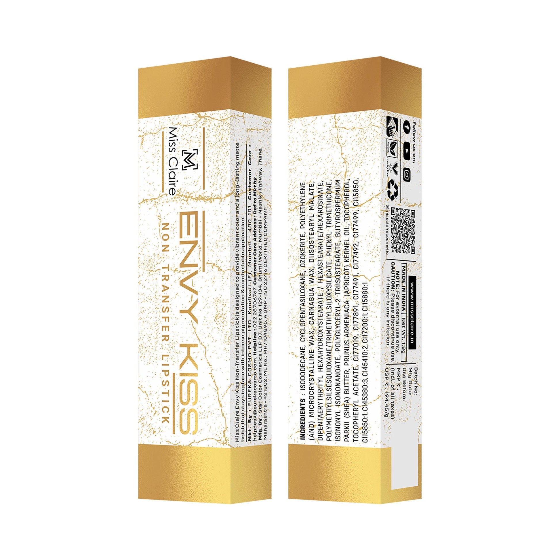 Miss Claire Envy Kiss Non Transfer Lipstick - 03 Petal Pink