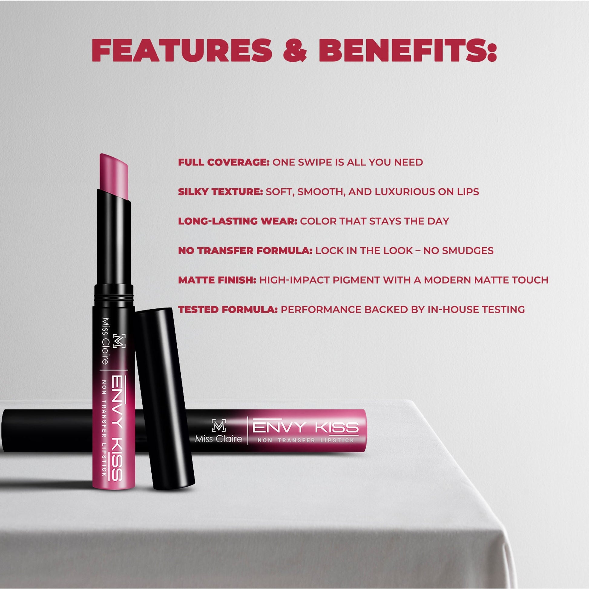 Miss Claire Envy Kiss Non Transfer Lipstick - 21 Double Date