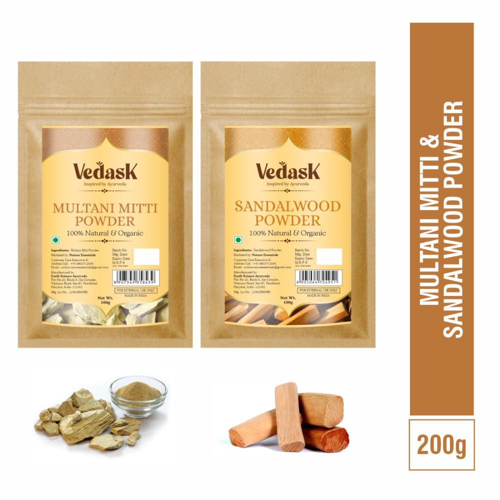 Vedask Organic Multani Mitti And SandalWood Powder Combo Pack  Grab2Buy Vedask Grab2Buy