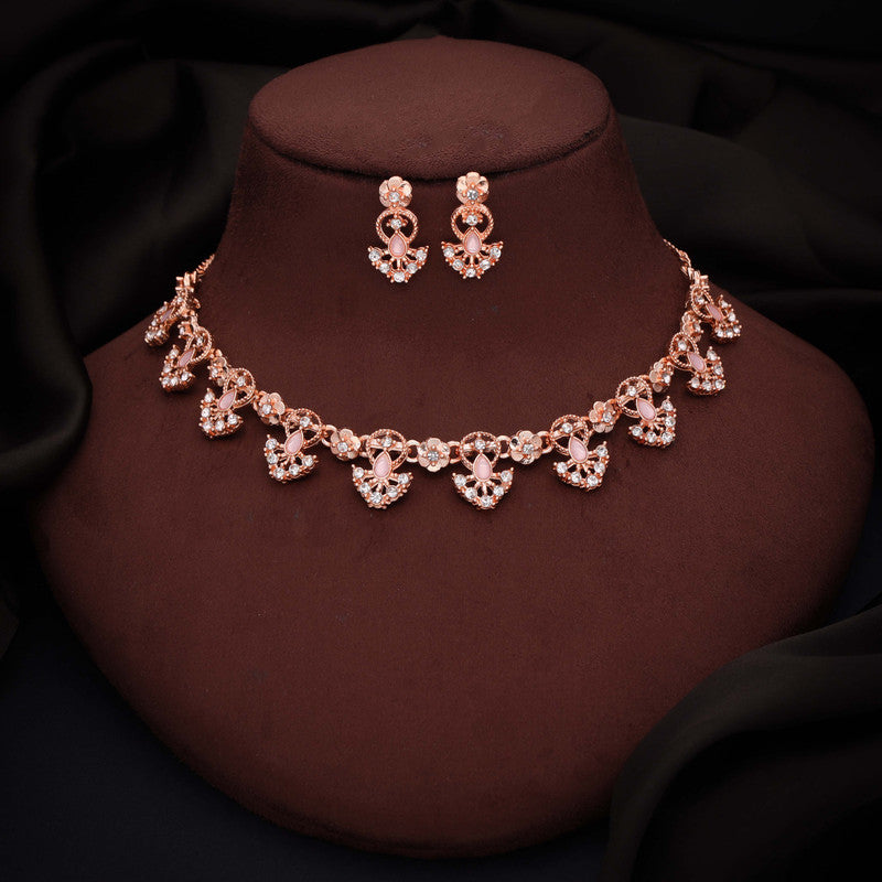 Tehzeeb Creations Gold-Polished Baby Pink Colour Necklace With Earrings Tehzeeb Creations