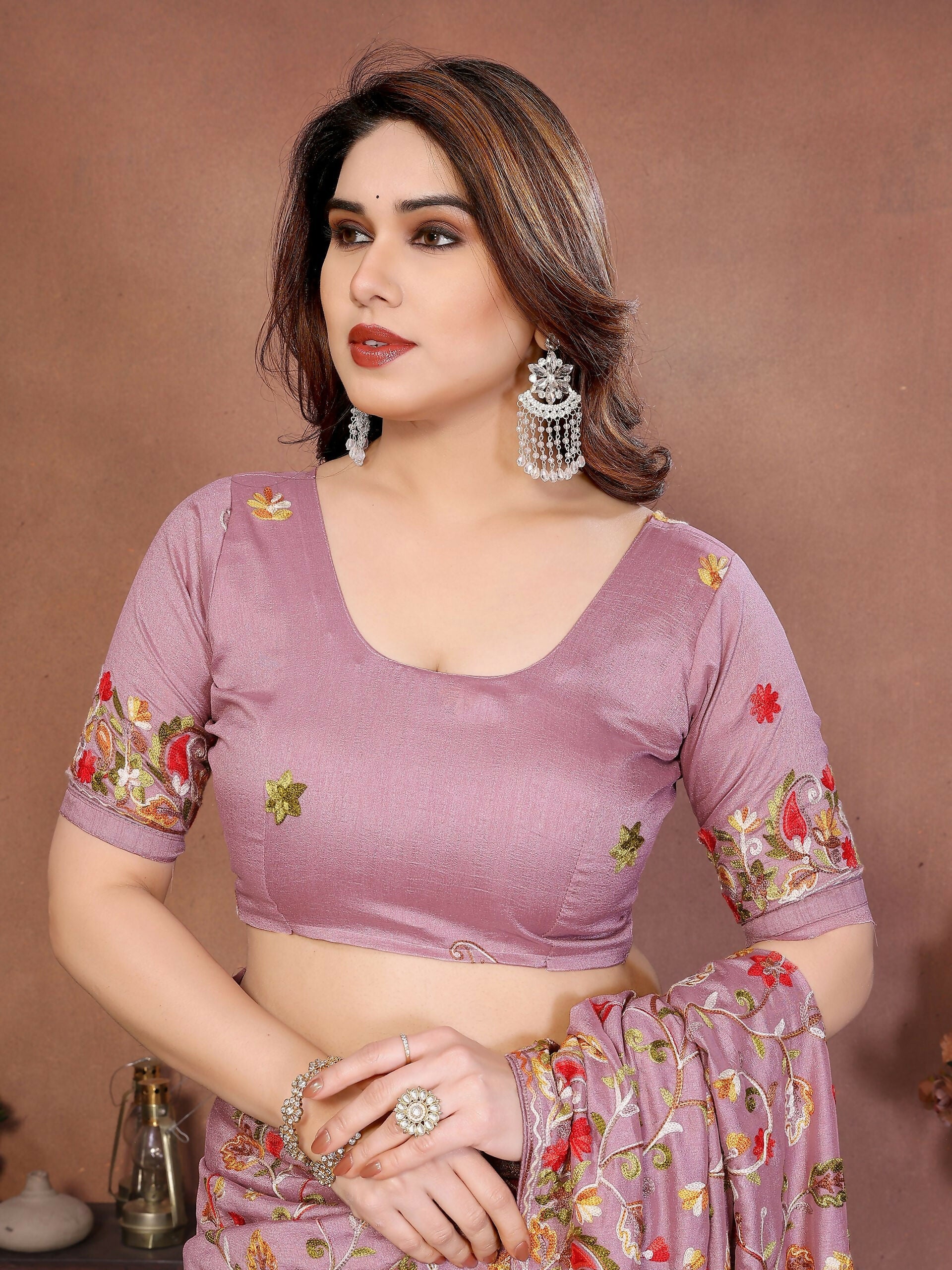 Teeya Creation New Latest Party Wear Lucknowi Soft Silk Saree-Beige