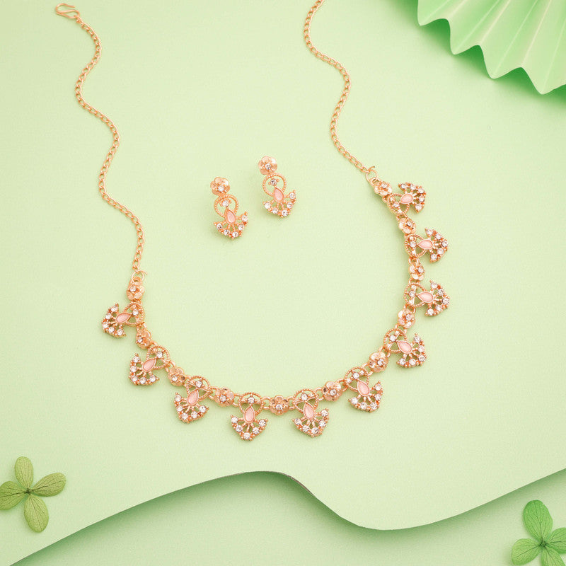 Tehzeeb Creations Gold-Polished Baby Pink Colour Necklace With Earrings Tehzeeb Creations