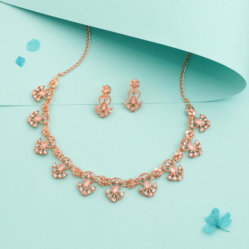 Tehzeeb Creations Gold-Polished Baby Pink Colour Necklace With Earrings Tehzeeb Creations