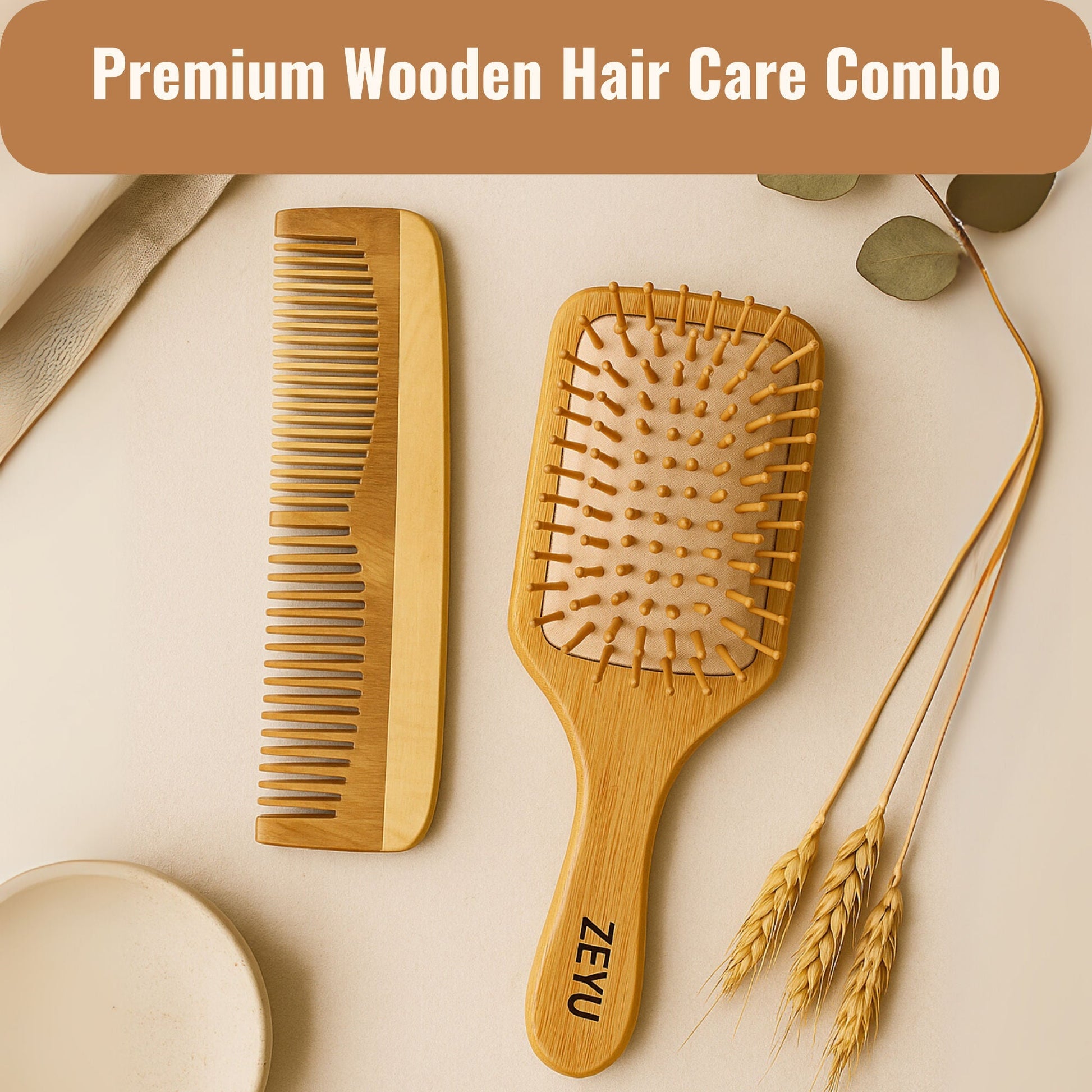 ZEYU Wooden Hair Brush And Wooden Comb With Bamboo Bristles  Grab2Buy ZEYU Grab2Buy