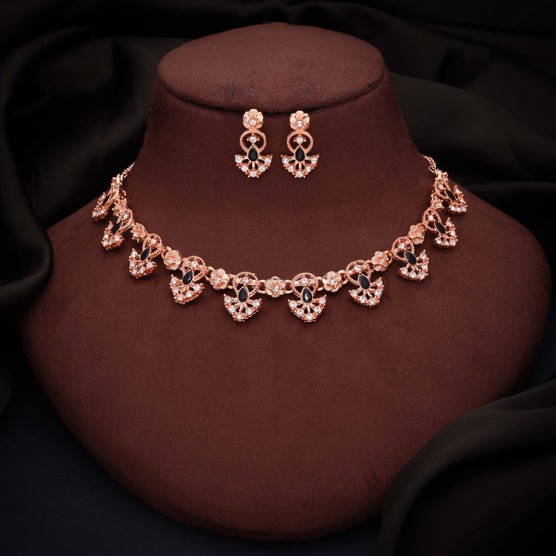 Tehzeeb Creations Gold-Polished Black Colour Necklace With Earrings Tehzeeb Creations