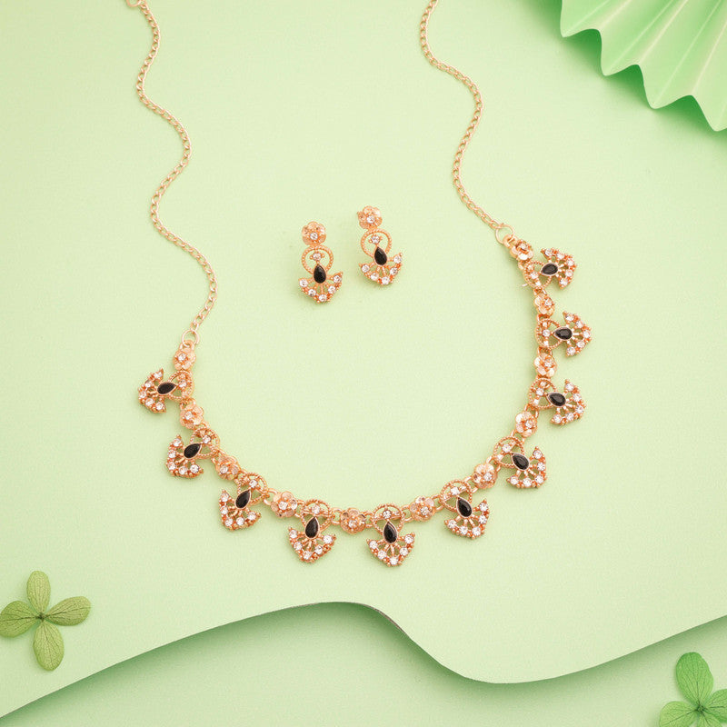 Tehzeeb Creations Gold-Polished Black Colour Necklace With Earrings Tehzeeb Creations