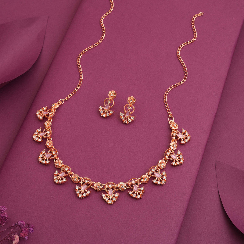 Tehzeeb Creations Gold-Polished Lavender Colour Necklace With Earrings Tehzeeb Creations