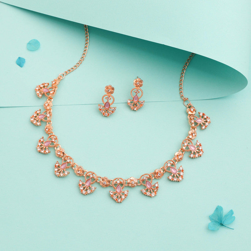 Tehzeeb Creations Gold-Polished Lavender Colour Necklace With Earrings Tehzeeb Creations