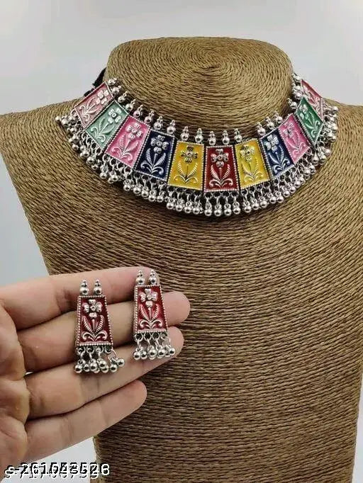 Tehzeeb Creations Women's Multi Colour Meenakari Oxidised Necklace Set Tehzeeb Creations