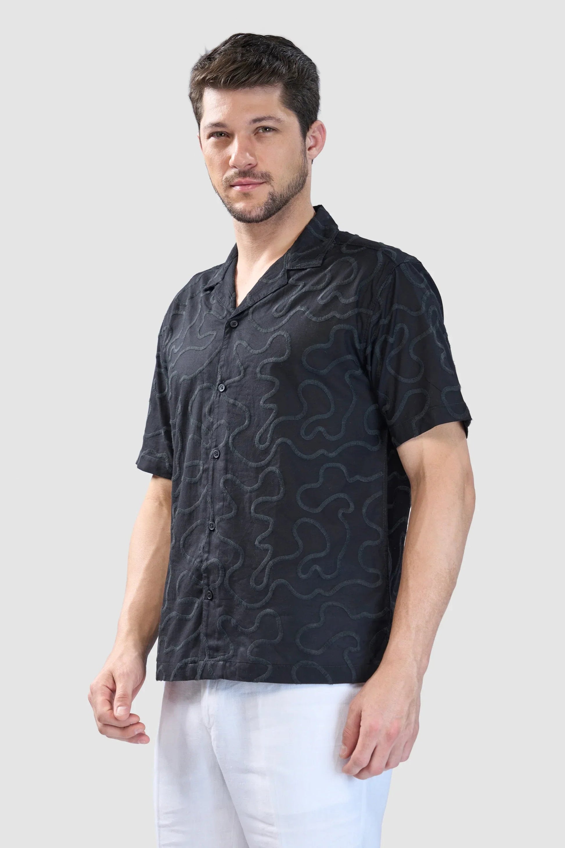 Xkind Black Embroidered Relaxed Fit Shirt  Grab2Buy Xkind Grab2Buy
