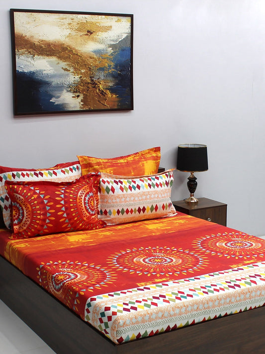 BOMBAY DYEING Celebrating India Red & Blue Printed Cotton 210 TC King Bedsheet Set | Grab2Buy
