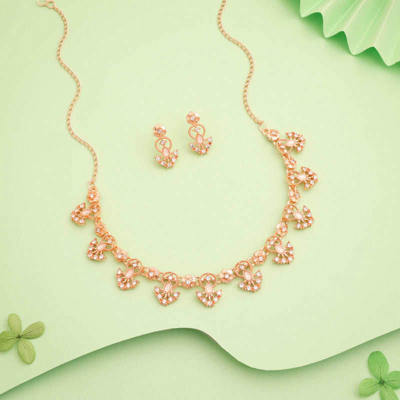 Tehzeeb Creations Gold-Polished White Colour Necklace With Earrings Tehzeeb Creations