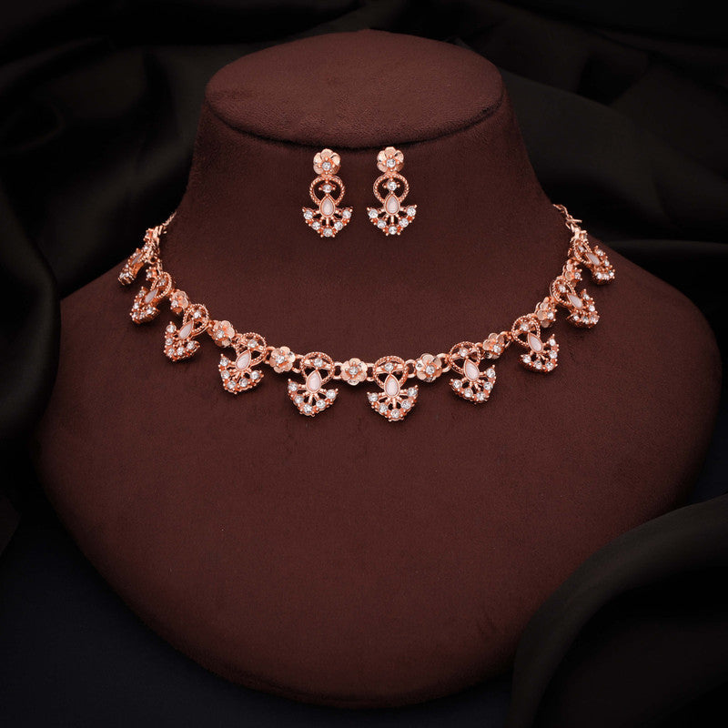 Tehzeeb Creations Gold-Polished White Colour Necklace With Earrings Tehzeeb Creations