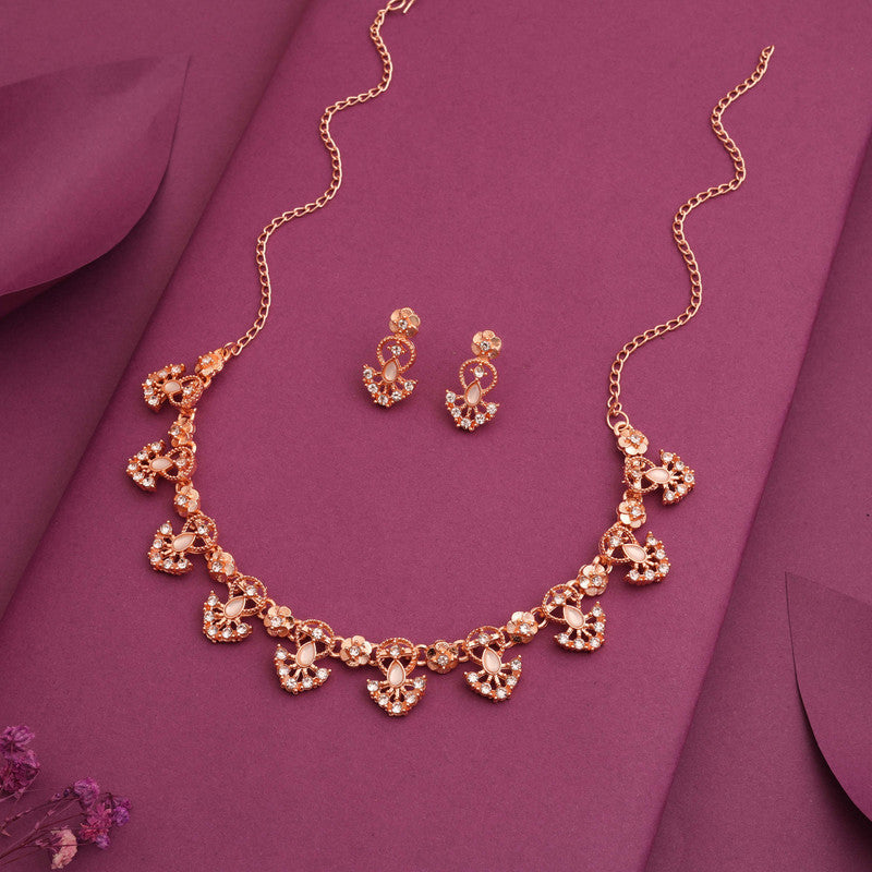 Tehzeeb Creations Gold-Polished White Colour Necklace With Earrings Tehzeeb Creations