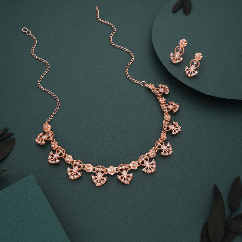 Tehzeeb Creations Gold-Polished White Colour Necklace With Earrings Tehzeeb Creations