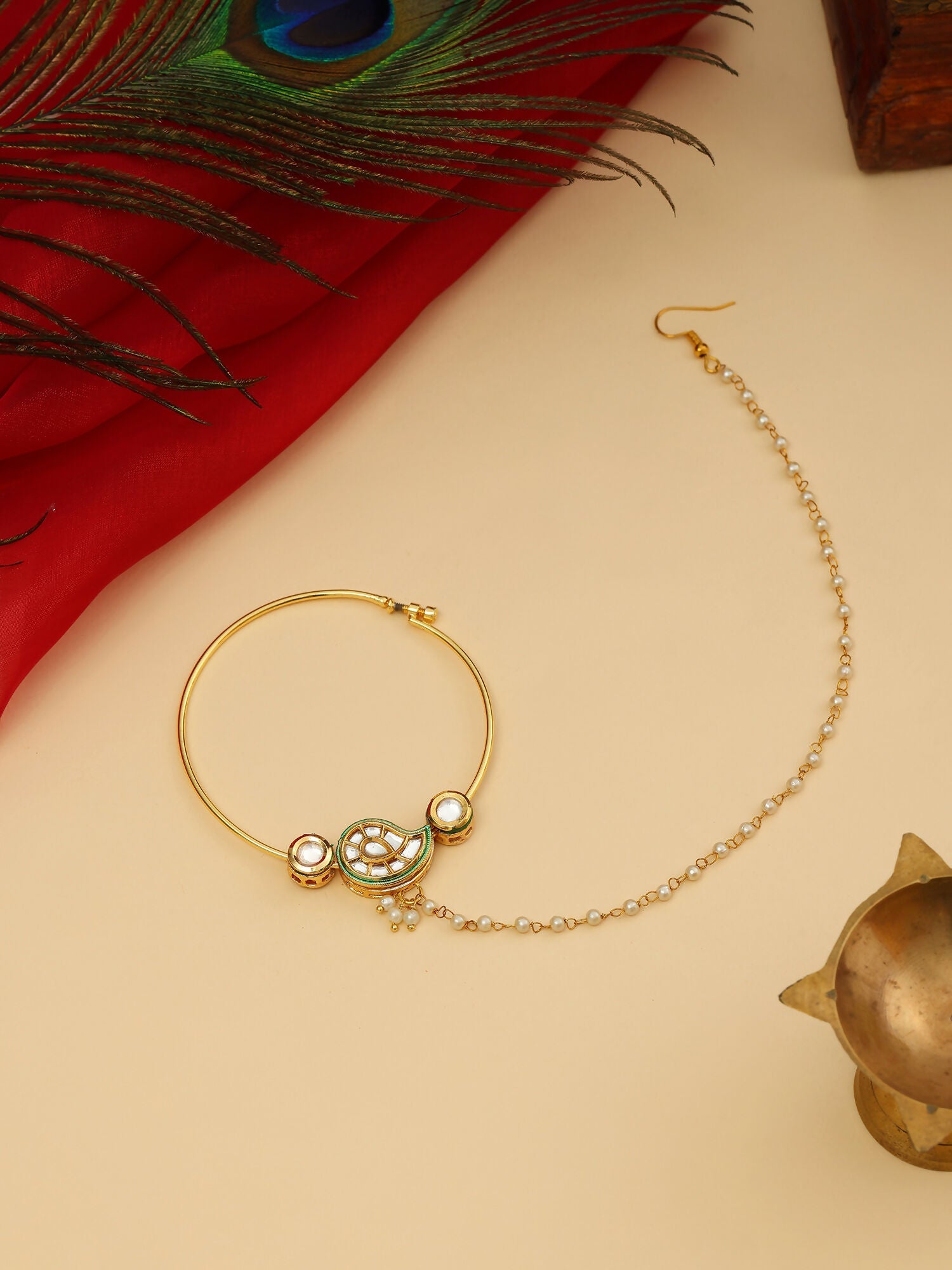 Ruby Raang 22k Gold Polished Kundan Maharani Nose Ring (Clip On) - Distacart