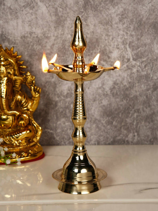CraftVatika Gold-Toned Brass Kerala Diya Oil Lamp Stand 