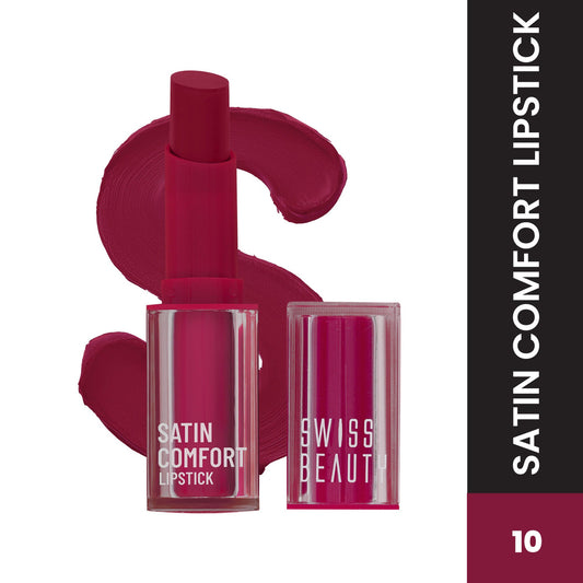 Swiss Beauty Satin Comfort Smooth Glide, Highly Pigmented , Ultra Hydrating Lipstick - 10 Wine Dine