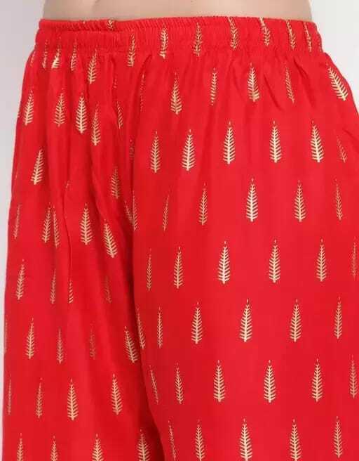 PAVONINE Red Color Rayon Fabric Bhutta Print Palazzo For Women