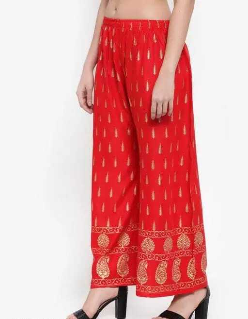 PAVONINE Red Color Rayon Fabric Bhutta Print Palazzo For Women
