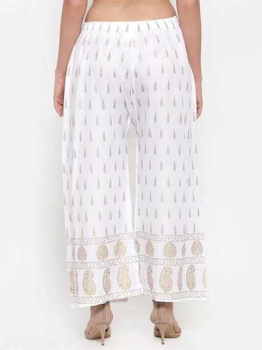 PAVONINE White Color Rayon Fabric Bhutta Print Palazzo For Women