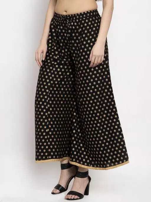 PAVONINE Black Color Rayon Fabric Sun Print Palazzo For Women