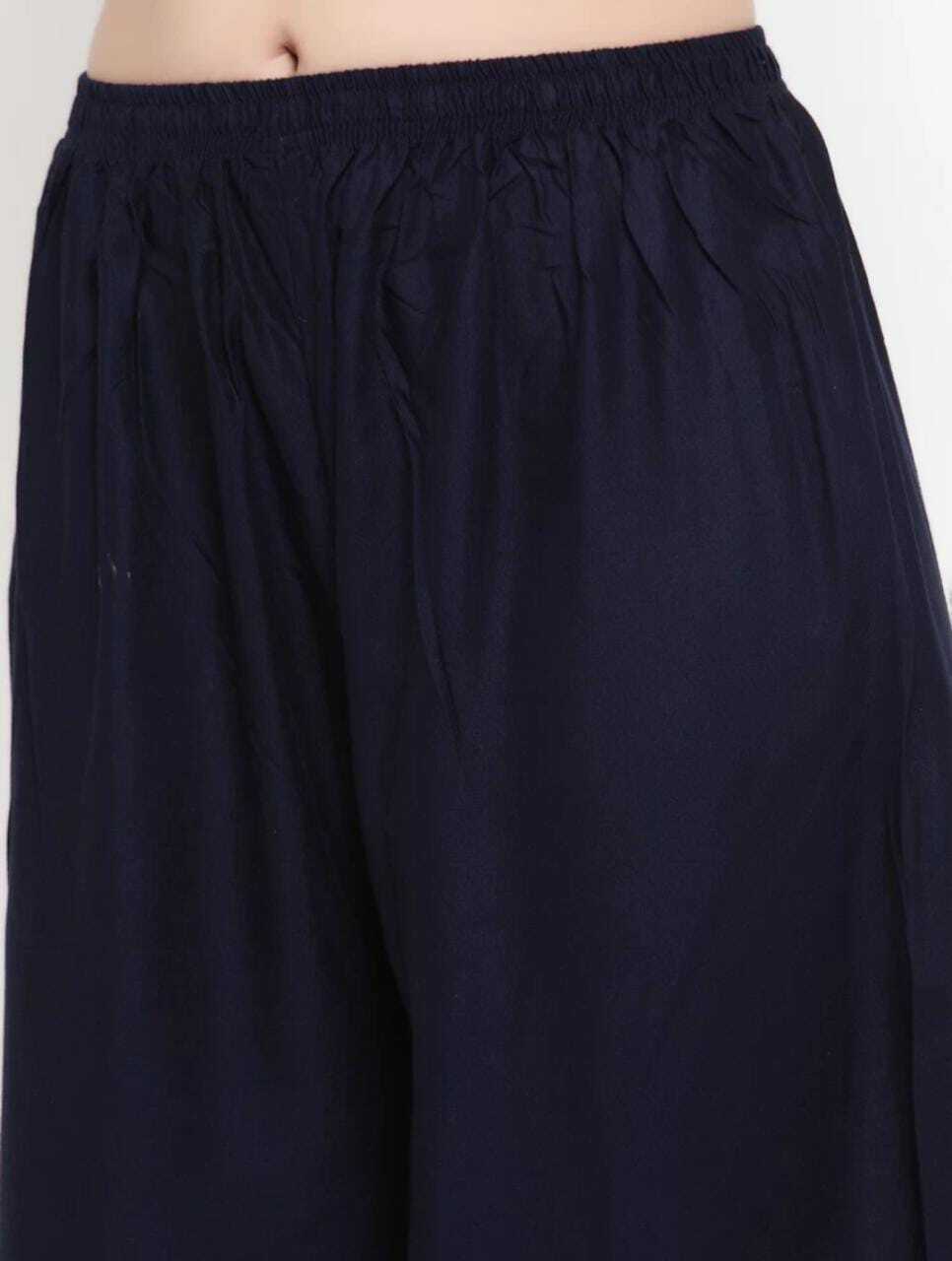 PAVONINE Navy Blue Color Rayon Fabric Zig-Zag Printed Palazzo For Women