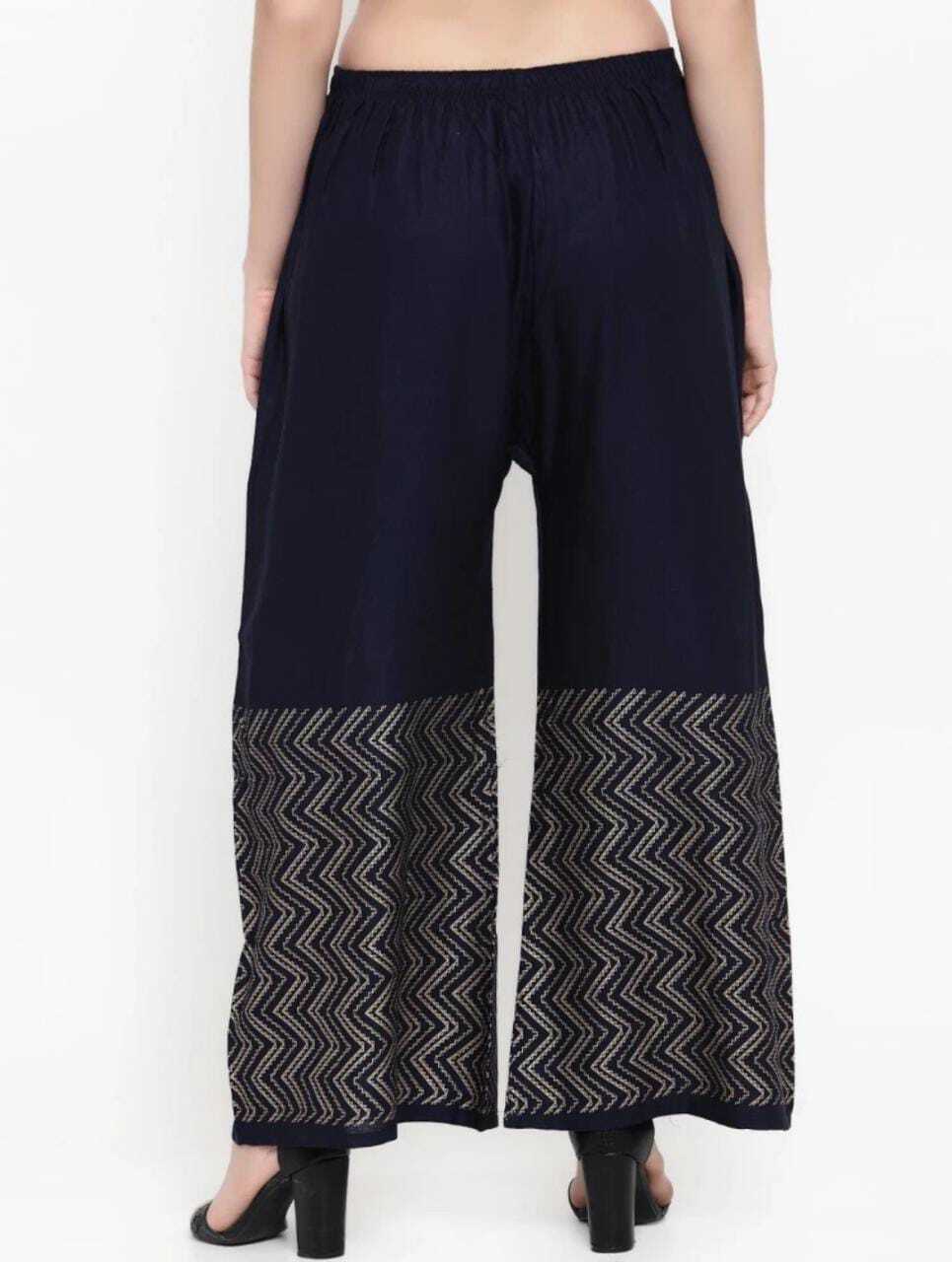 PAVONINE Navy Blue Color Rayon Fabric Zig-Zag Printed Palazzo For Women