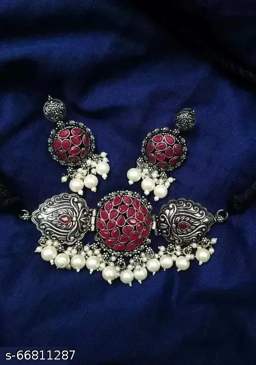 Tehzeeb Creations Women's Maroon Colour Meenakari Necklace Set With White Pearl Tehzeeb Creations