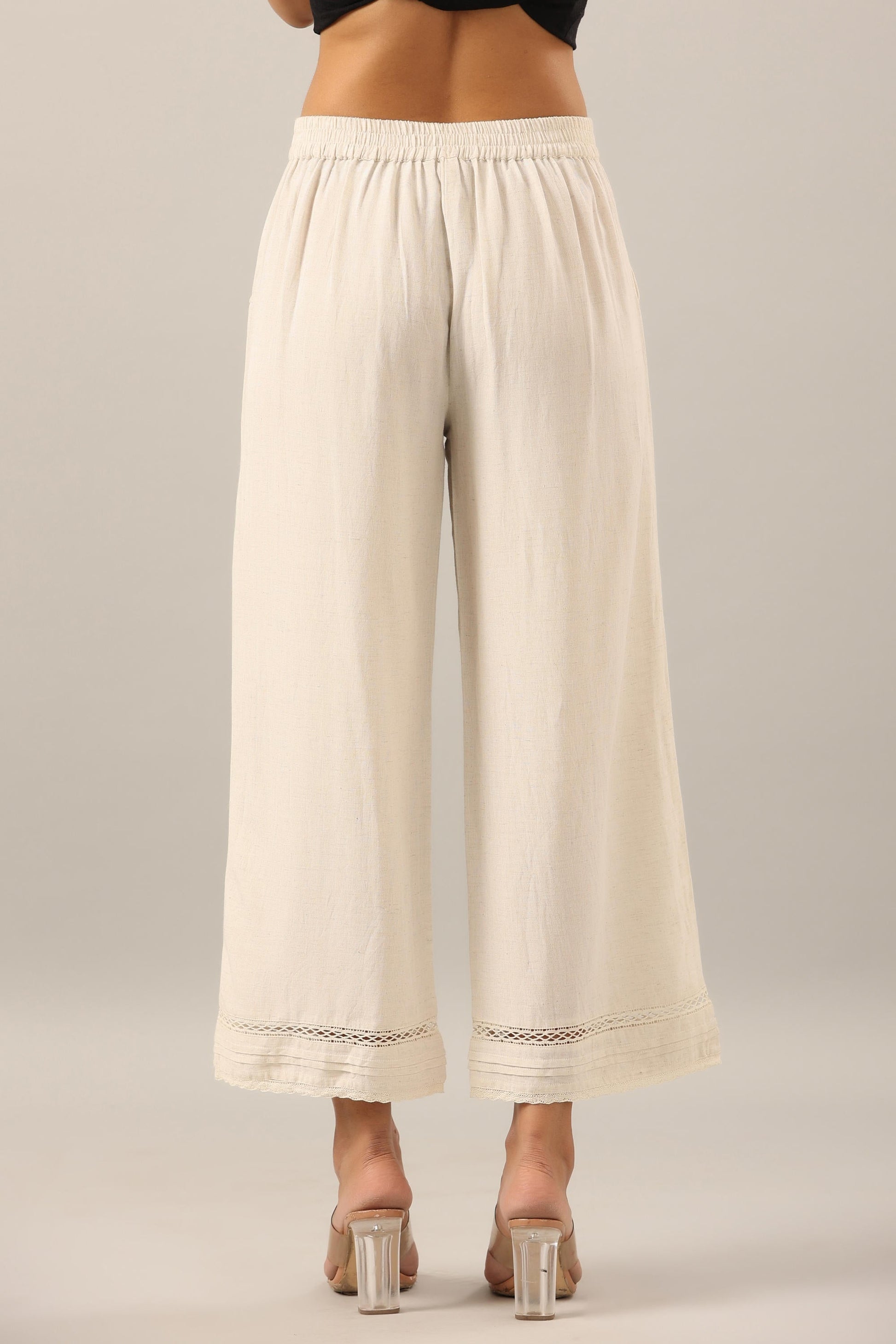Juniper Women's Off White Solid Rayon Pant Palazzo
