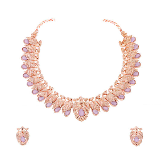 Tehzeeb Creations Rose Gold Lavender Colour Necklace With Pair Of Earrings