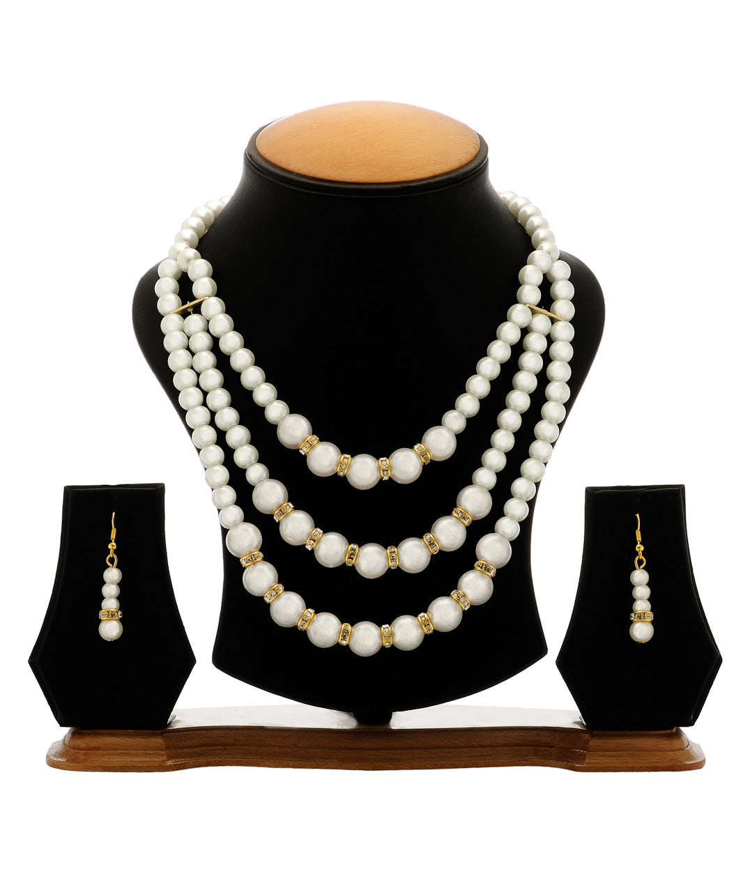 Gold-Plated Alloy Pearl Tripple Layer Necklace Set - The Pari - Grab2buy