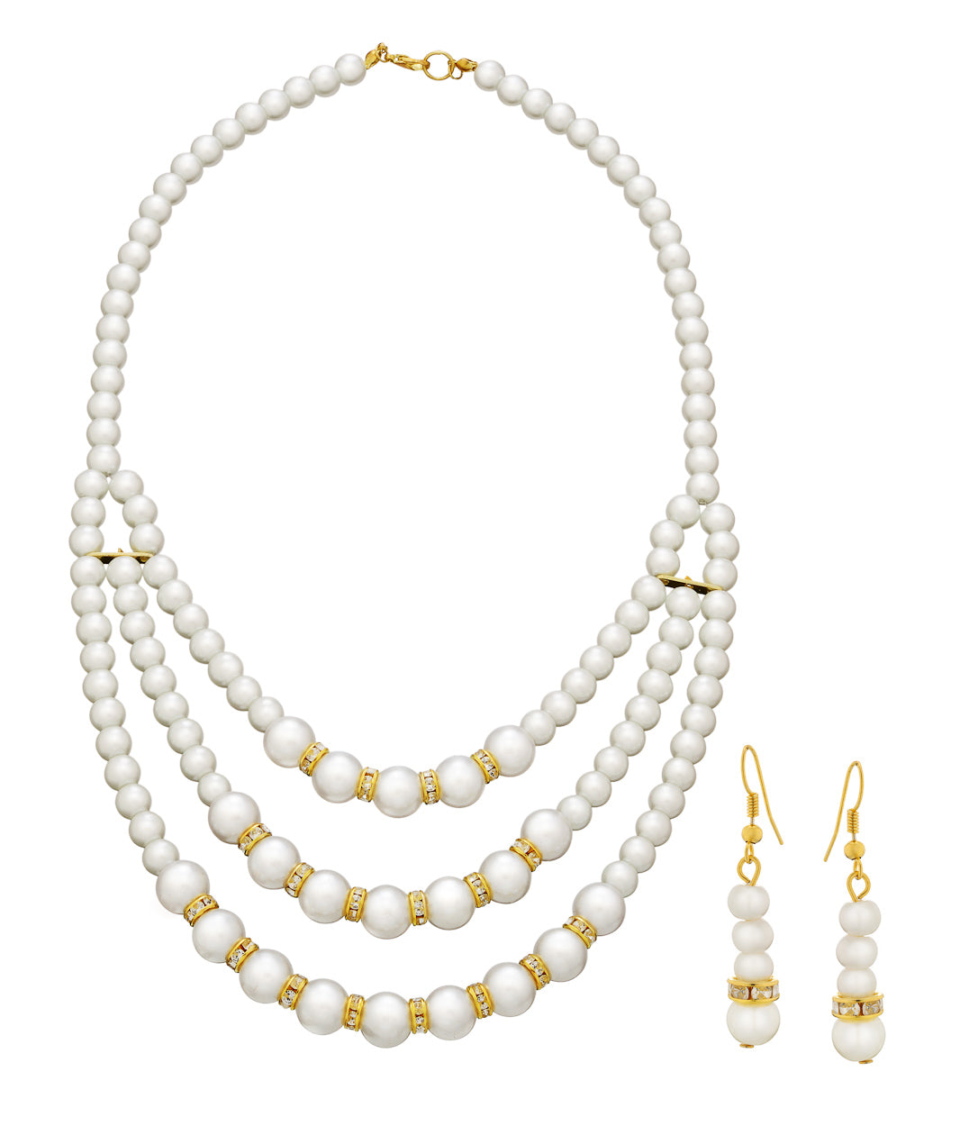 Gold-Plated Alloy Pearl Tripple Layer Necklace Set - The Pari - Grab2buy
