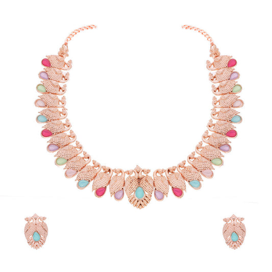 Tehzeeb Creations Rose Gold Baby Multi Necklace With Pair Of Earrings