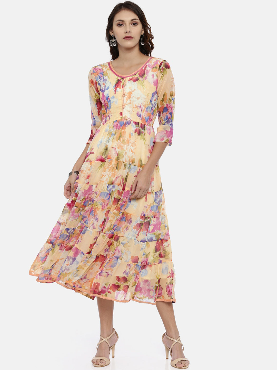 Souchii Women Multicoloured Floral Print Fit And Flare Dress 
