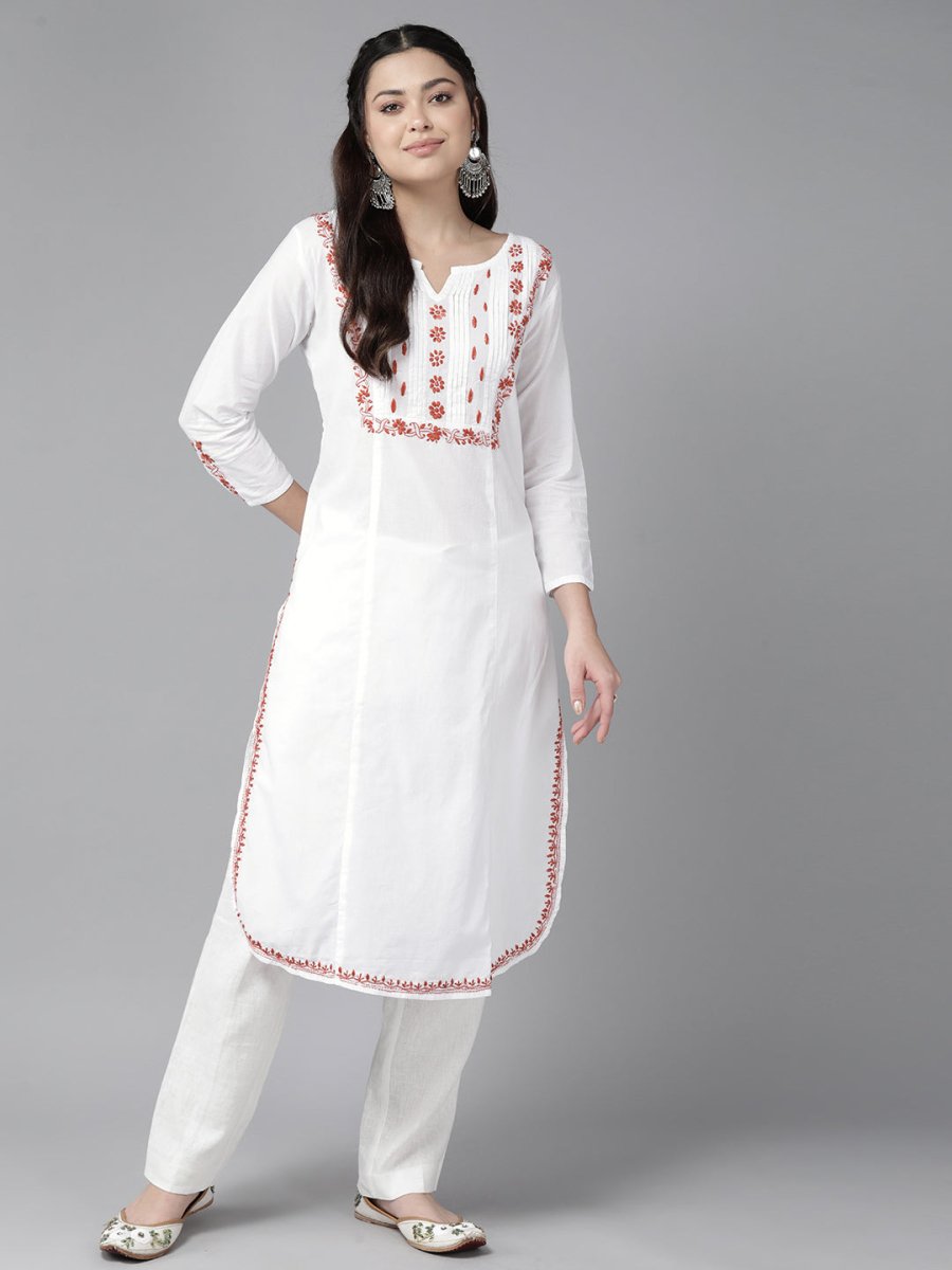 ADA Embroidered Chikankari Cotton Kurta 