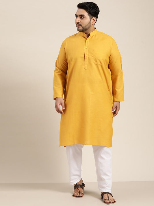 Sojanya Plus Size Men Mustard Yellow Pure Cotton Kurta 