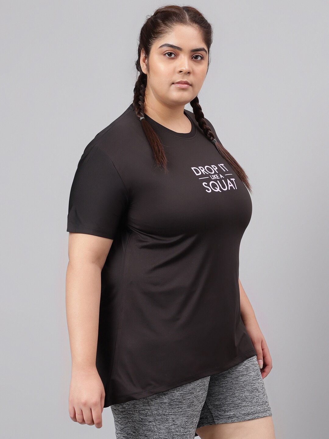 MKH Plus Size Typography Printed Drop-Shoulder Sleeves Relaxed Fit Dri-FIT T-shirt 