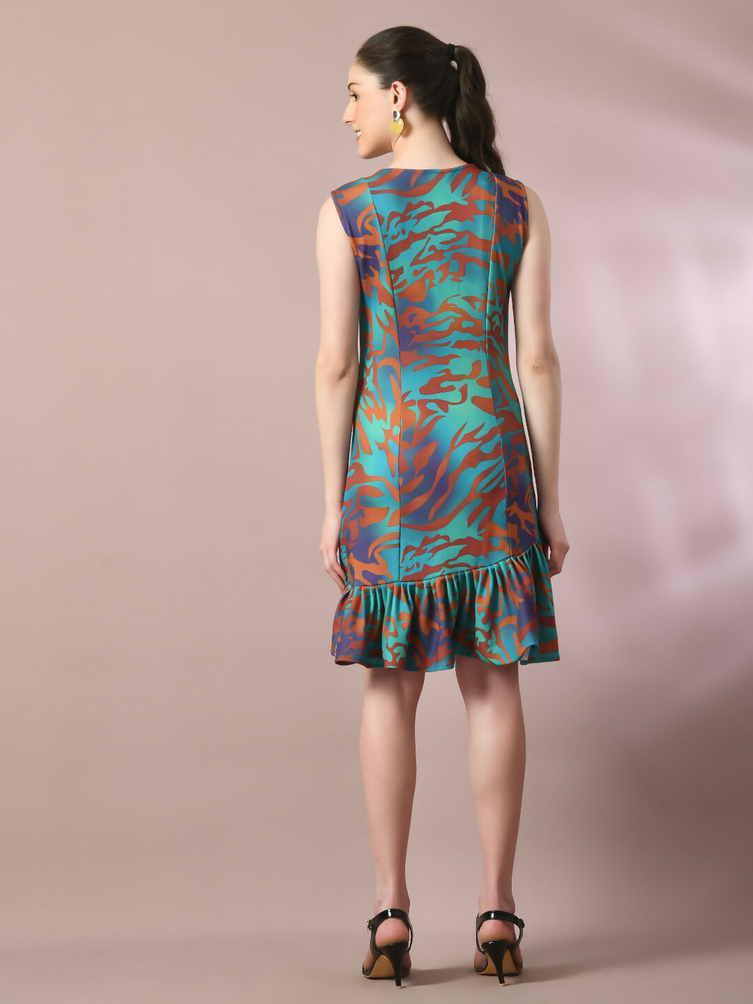 Myshka Women's Multi Printed Round Neck Fit and Flare Party Dress