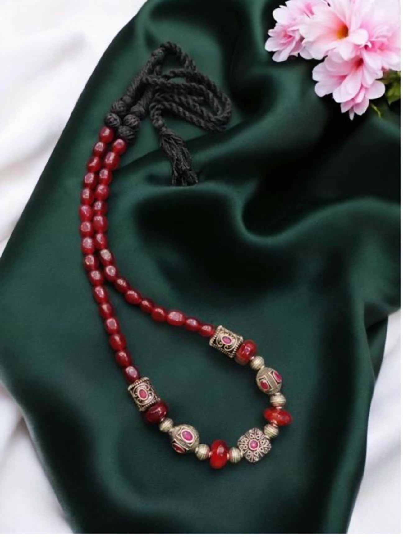 Joban Fashion Women Red Lord Radha Krishna Tanjore Painting Pendant Beading Necklace